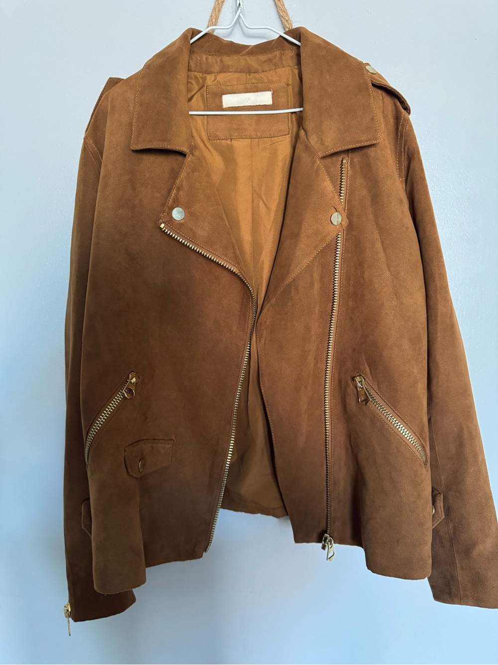 H&M Brown Suede Moto Jacket with Gold Hardware